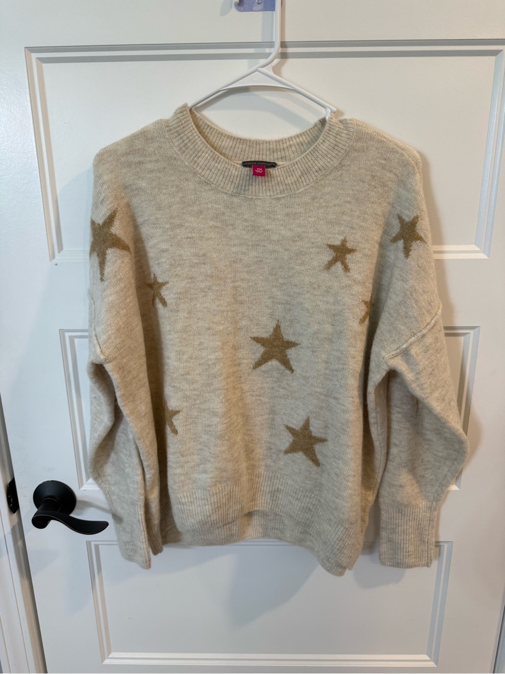 Vince Camuto Beige Star Crewneck Sweater